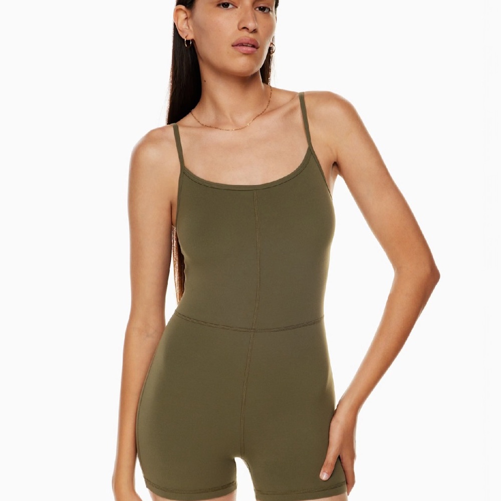 Aritzia Olive Green Spaghetti Strap Romper Jumpsuit
